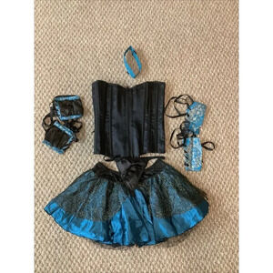 Black Corset Size Small, Skirt, Arm Bands, Wrist Bands, Choker, & Thong. New.